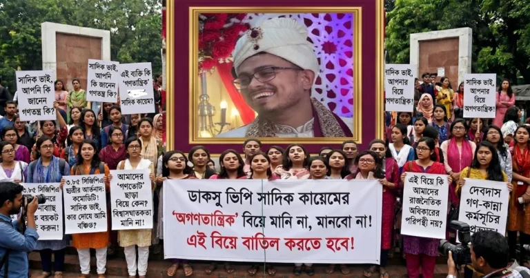 সাদিক কায়েমের বিয়ে ‘অগণতান্ত্রিক’: বাতিলের দাবিতে ছাত্রীদের অভিনব প্রতিবাদ
