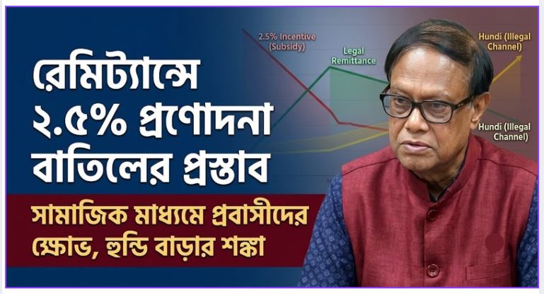 রেমিট্যান্সে ২.৫% প্রণোদনা বাতিলের প্রস্তাব: প্রবাসীদের ক্ষোভ, হুন্ডি বাড়ার শঙ্কা