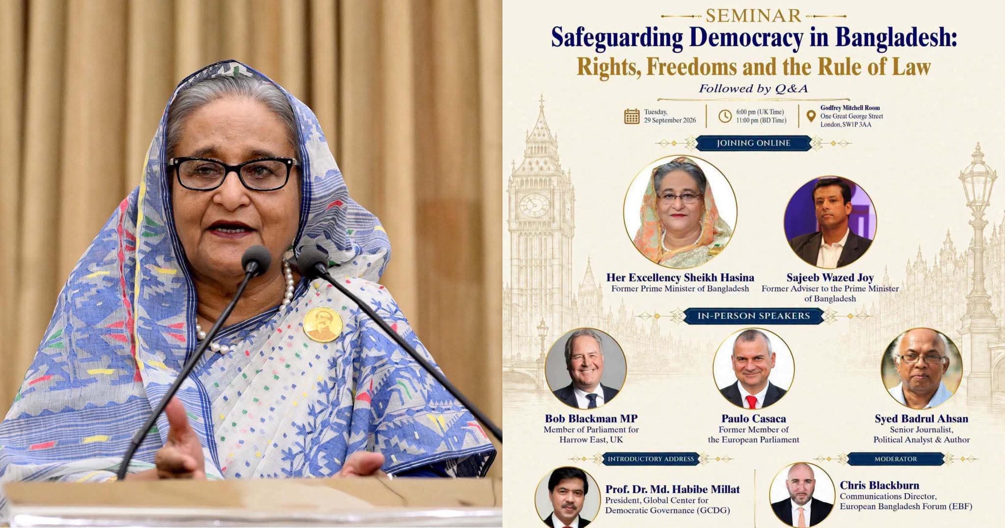 লন্ডনে আন্তর্জাতিক সেমিনার: ৬ দফা ঘোষণা করলেন শেখ হাসিনা